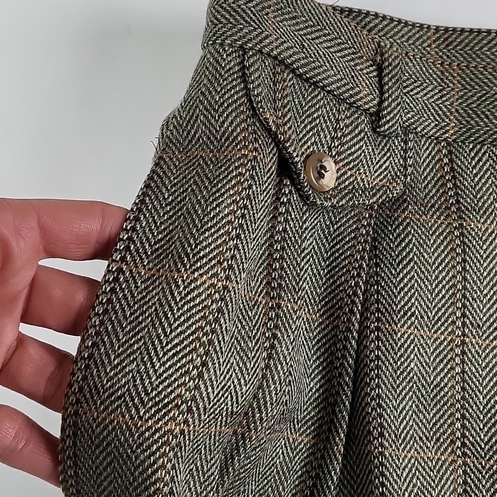 Vintage 80s Talbots Wool Blend Olive Green Plaid Tweed Pleated Pencil Midi Skirt - Picture 7 of 16